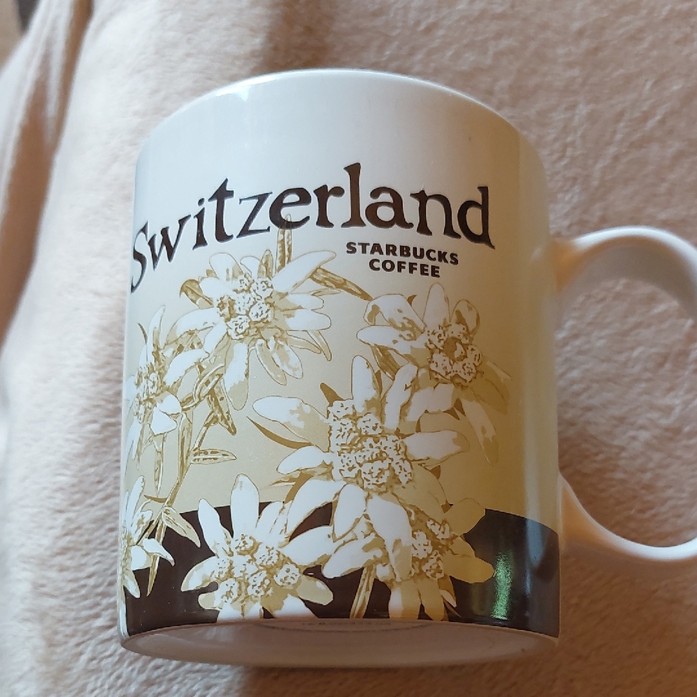 Starbucks Switzerland Mug with Gold Floral Design